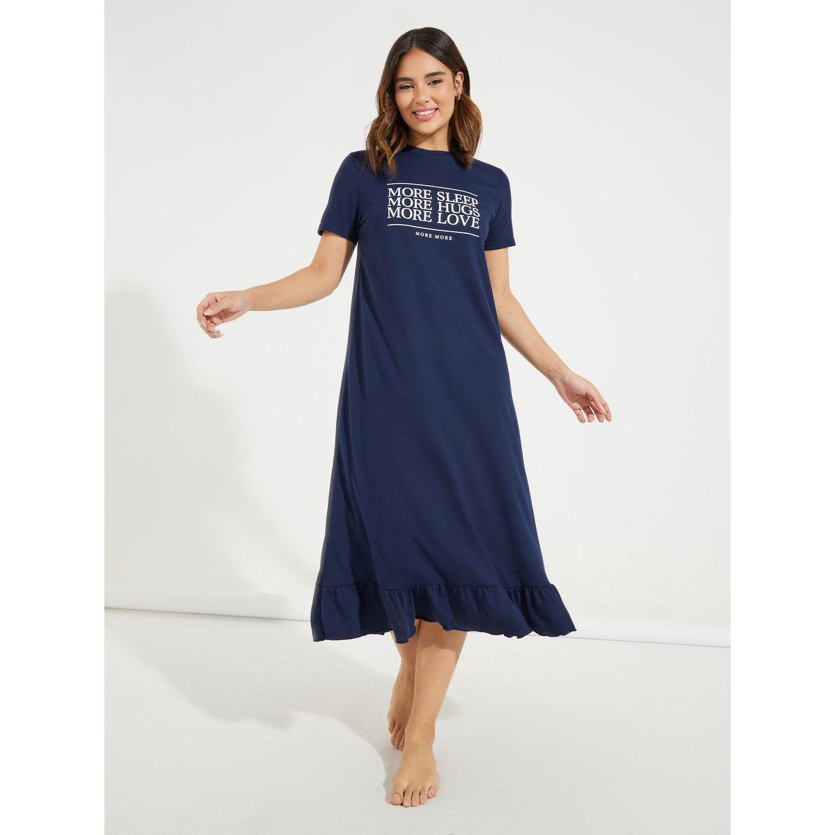 قميص نوم مطبع بكتابة مع حافة كشكش-women-clothing-nightwear-nighties-image-1