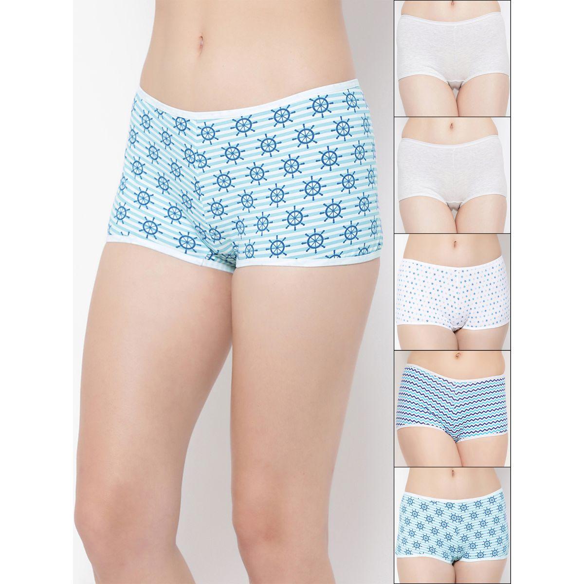Clovia X Styli  Pack of 5 - Cotton Solid & Nautical Print Boyshorts-women-clothing-lingerie-panties-image-1