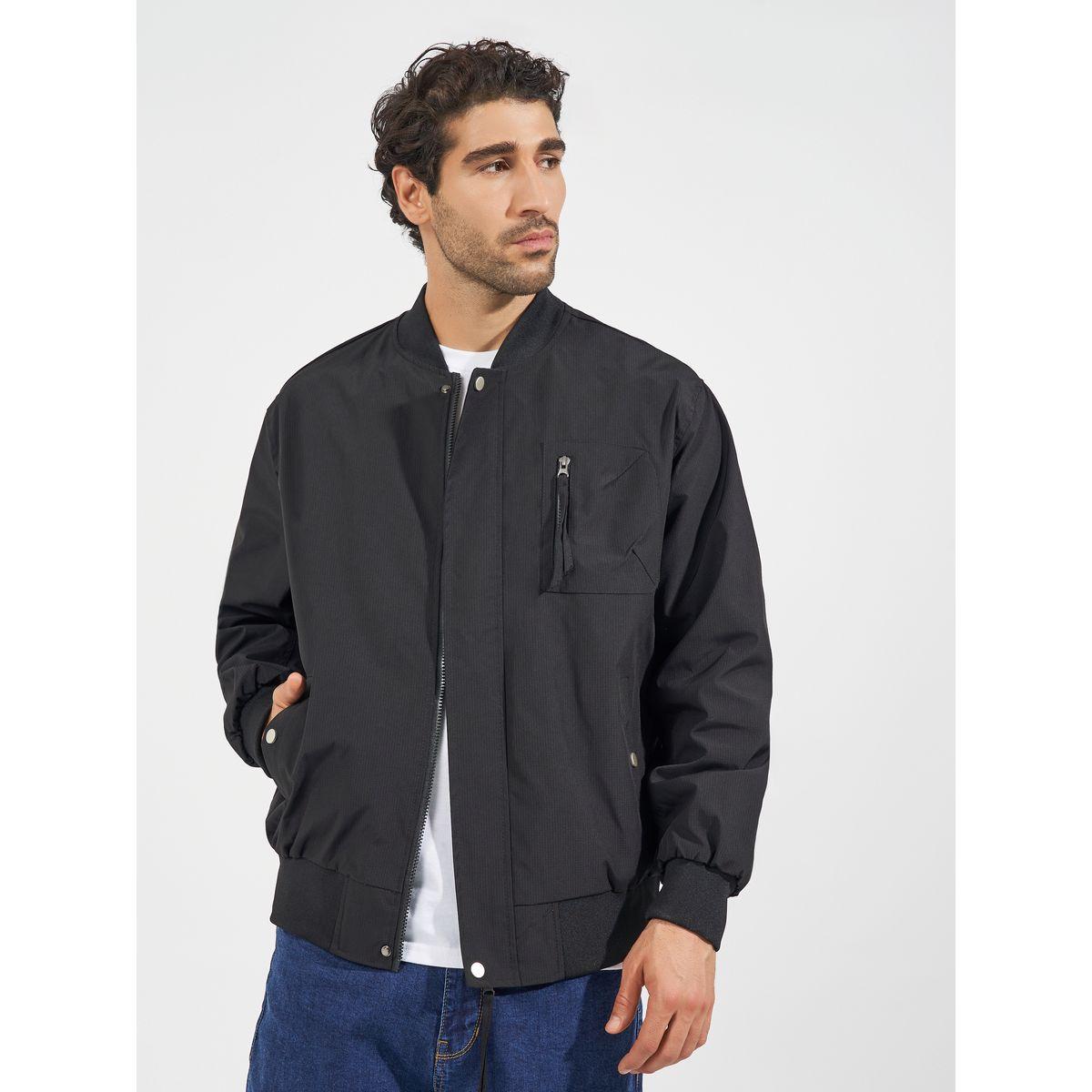 Styli Pocket Zip Detail Lined Solid Bomber Jacket-men-clothing-jacketsandblazers-jackets-image-2