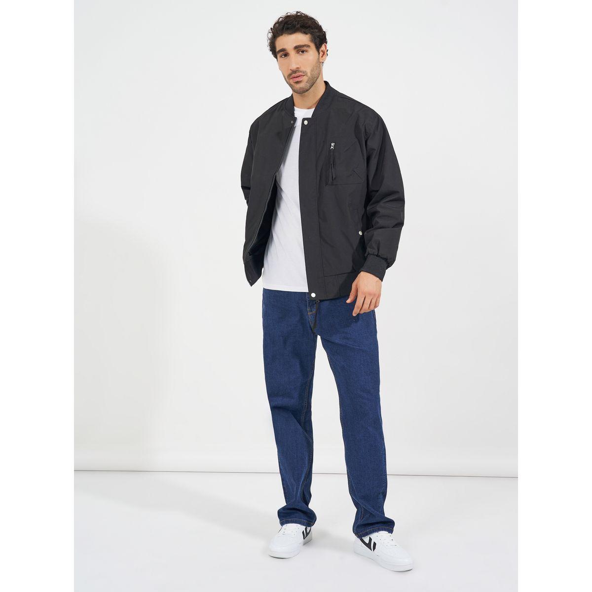 Styli Pocket Zip Detail Lined Solid Bomber Jacket-men-clothing-jacketsandblazers-jackets-image-3