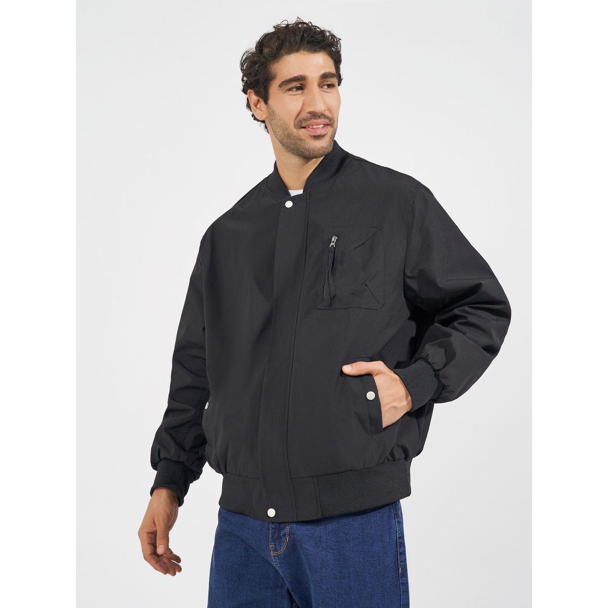 Styli Pocket Zip Detail Lined Solid Bomber Jacket-men-clothing-jacketsandblazers-jackets-image-4