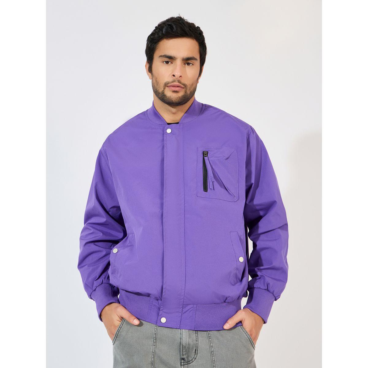 Styli Pocket Zip Detail Lined Solid Bomber Jacket-men-clothing-jacketsandblazers-jackets-image-1