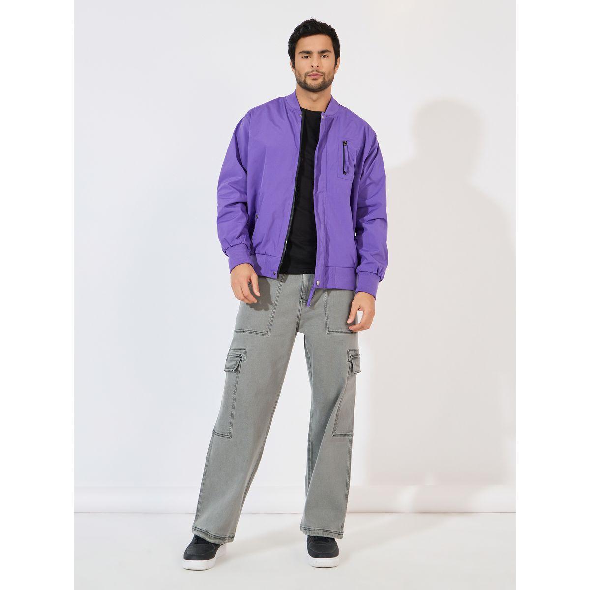 Styli Pocket Zip Detail Lined Solid Bomber Jacket-men-clothing-jacketsandblazers-jackets-image-3