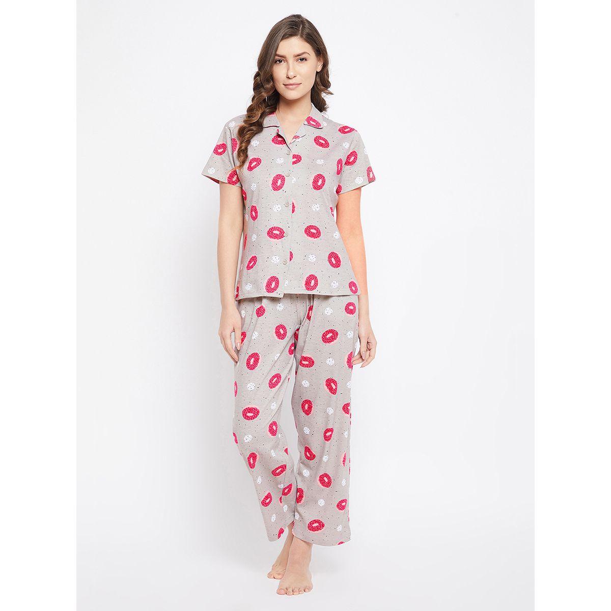Clovia X Styli  Cotton Donut Print Button Down Shirt & Pyjama Set-women-clothing-nightwear-pyjamas-longsets-image-1