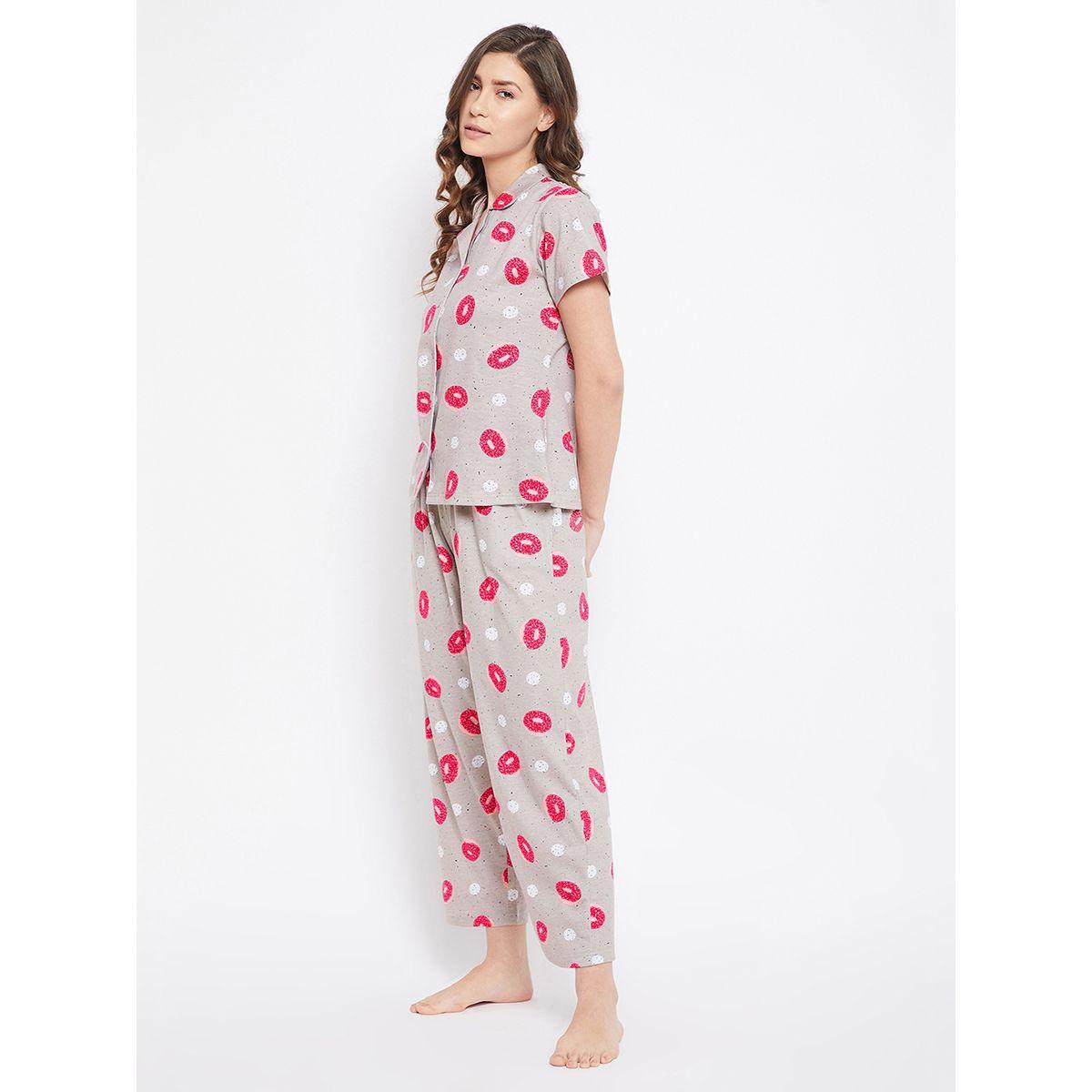 Clovia X Styli  Cotton Donut Print Button Down Shirt & Pyjama Set-women-clothing-nightwear-pyjamas-longsets-image-3