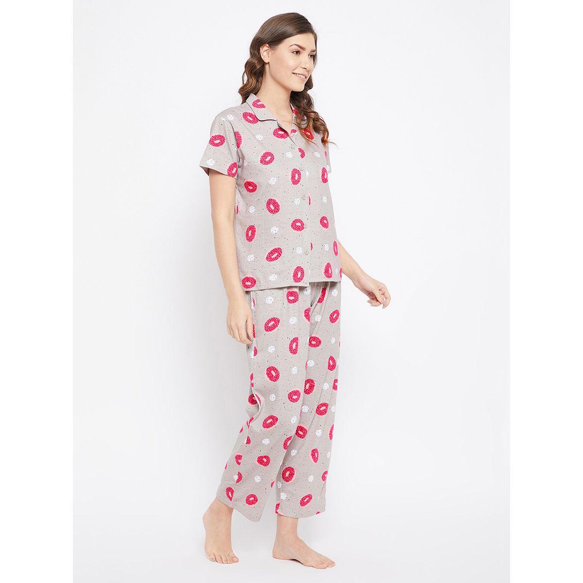 Clovia X Styli  Cotton Donut Print Button Down Shirt & Pyjama Set-women-clothing-nightwear-pyjamas-longsets-image-4