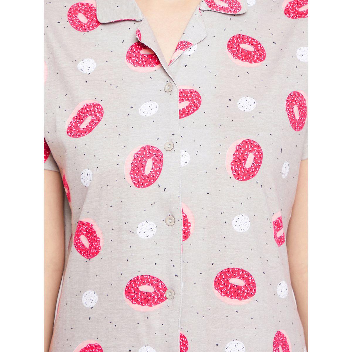 Clovia X Styli  Cotton Donut Print Button Down Shirt & Pyjama Set-women-clothing-nightwear-pyjamas-longsets-image-6
