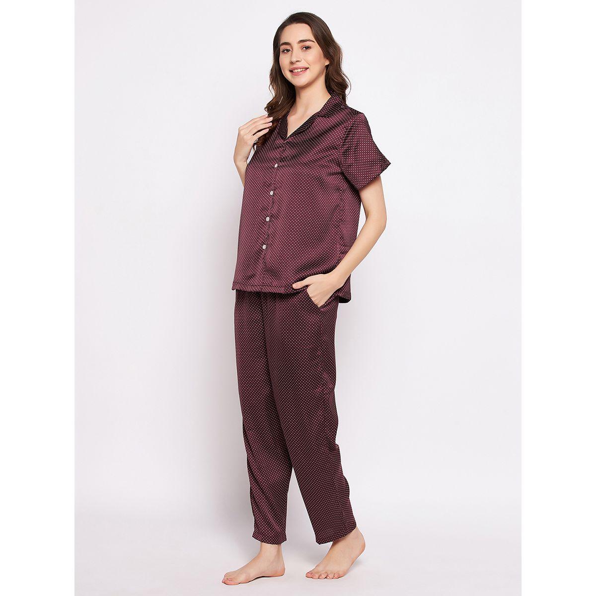 Clovia X Styli  Satin Polka Dot Print Button Down Shirt & Pyjama Set-women-clothing-nightwear-pyjamas-longsets-image-2