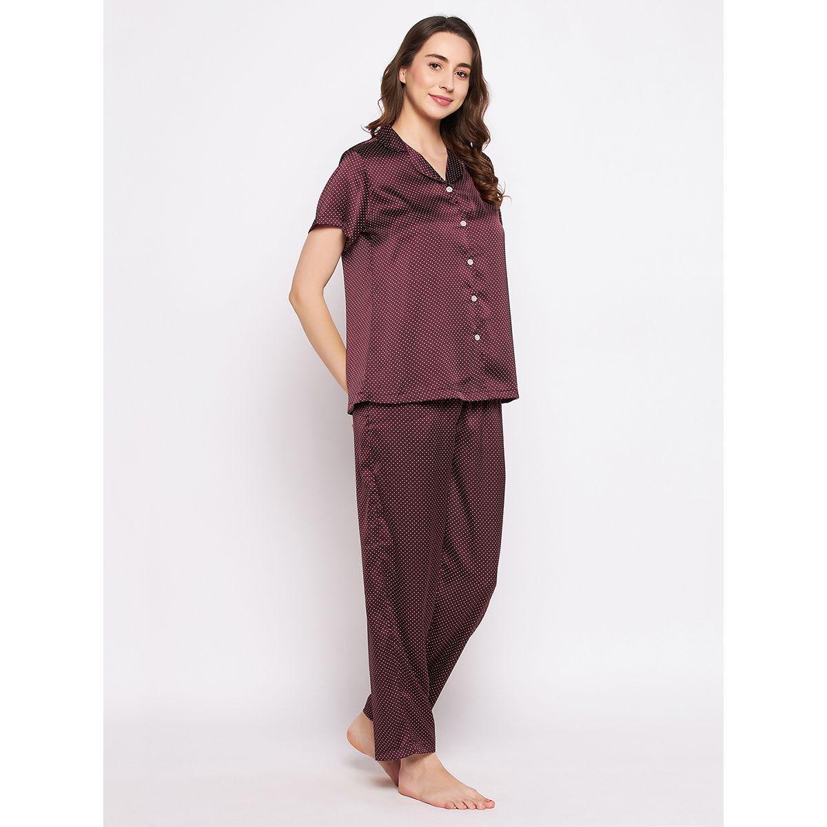 Clovia X Styli  Satin Polka Dot Print Button Down Shirt & Pyjama Set-women-clothing-nightwear-pyjamas-longsets-image-3