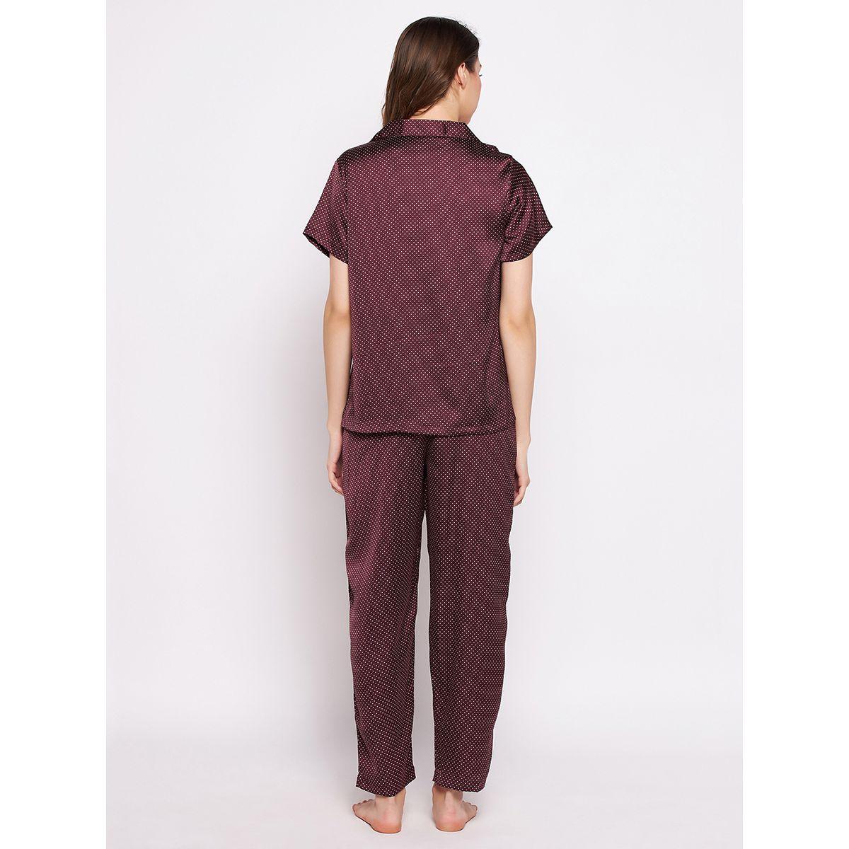 Clovia X Styli  Satin Polka Dot Print Button Down Shirt & Pyjama Set-women-clothing-nightwear-pyjamas-longsets-image-4