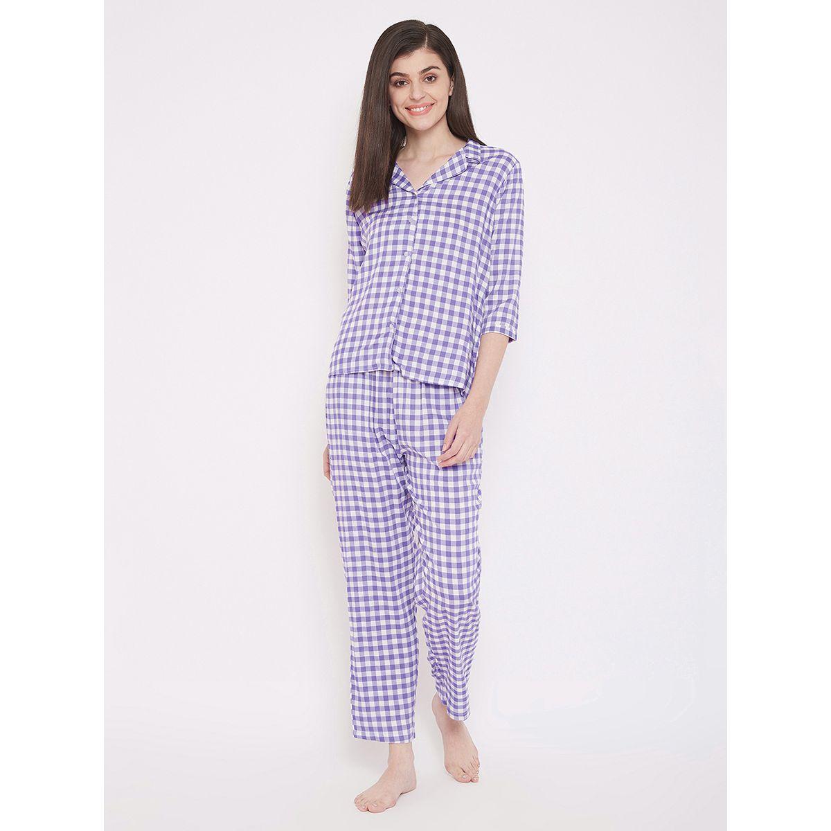 Clovia X Styli  Gingham Check Button Down Shirt & Pyjama Set-women-clothing-nightwear-pyjamas-longsets-image-1