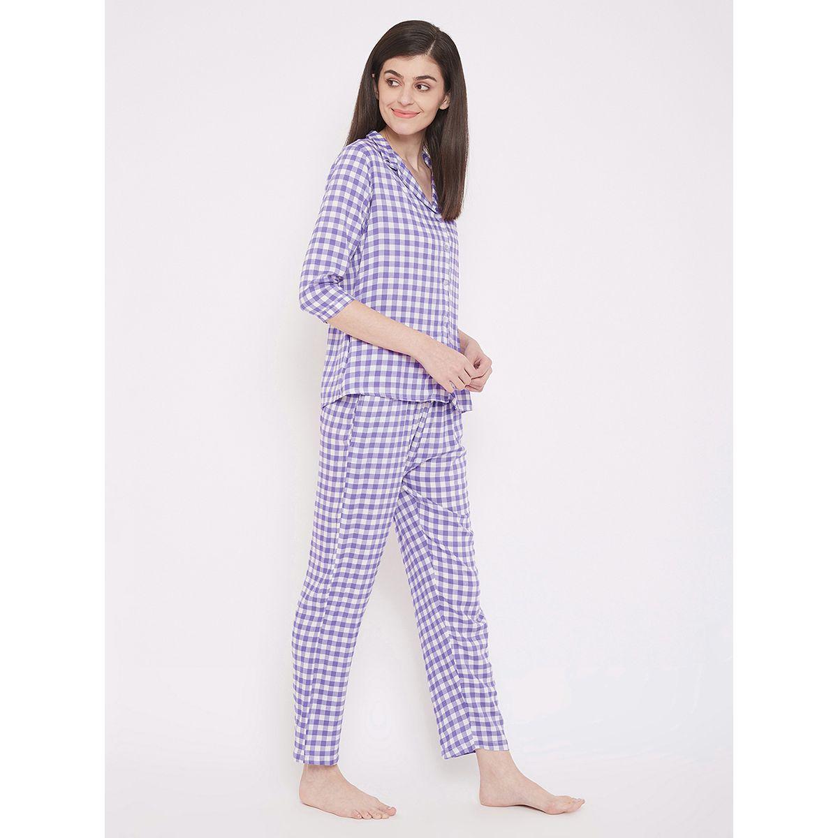 Clovia X Styli  Gingham Check Button Down Shirt & Pyjama Set-women-clothing-nightwear-pyjamas-longsets-image-2