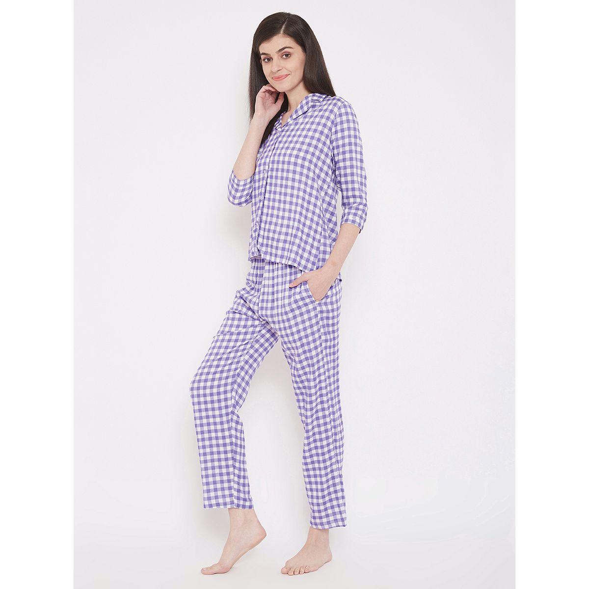 Clovia X Styli  Gingham Check Button Down Shirt & Pyjama Set-women-clothing-nightwear-pyjamas-longsets-image-3