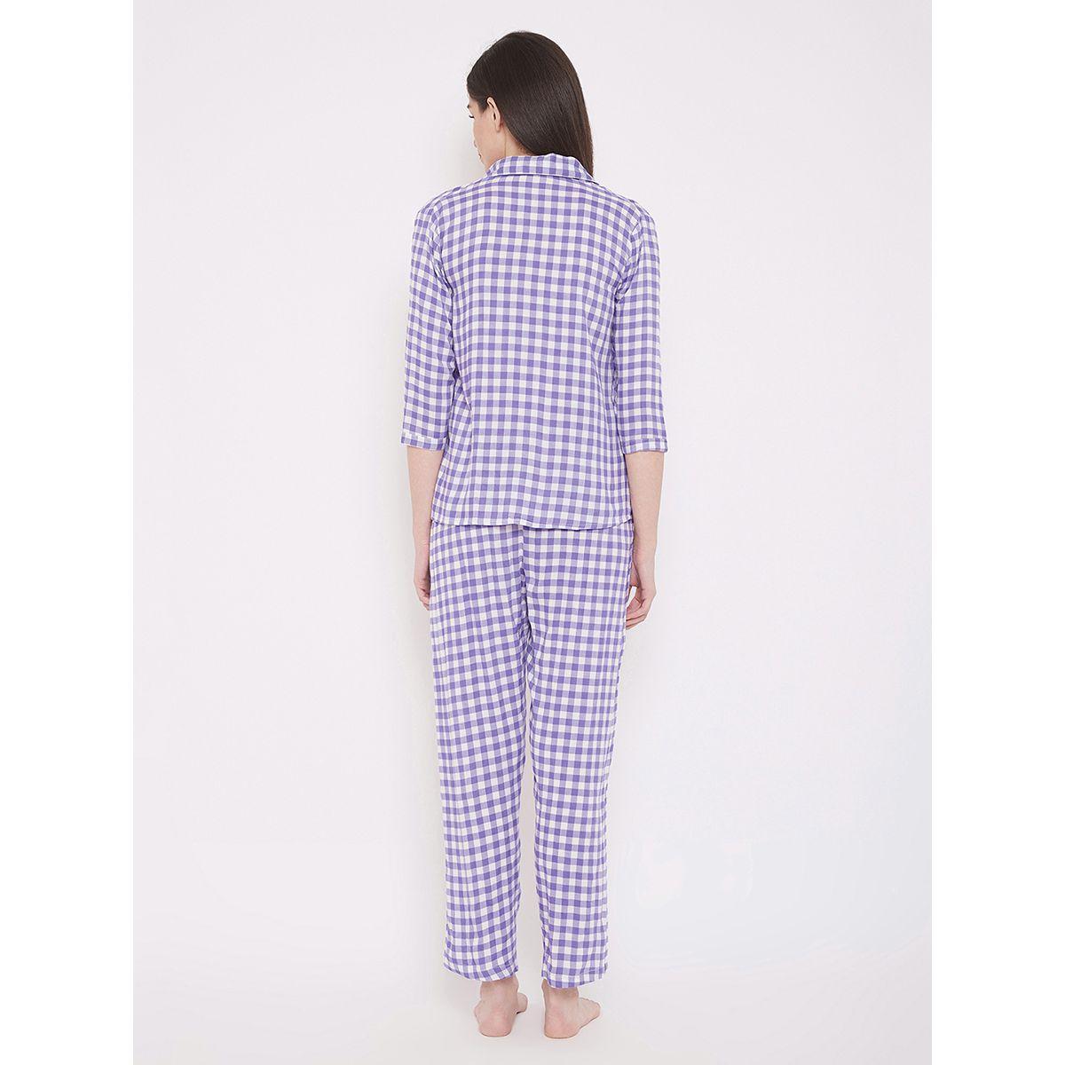 طقم من بنطال بيجاما مع بلوزة بطبعة جينغام وازرار كلوفيا × ستايلي-women-clothing-nightwear-pyjamas-longsets-image-4