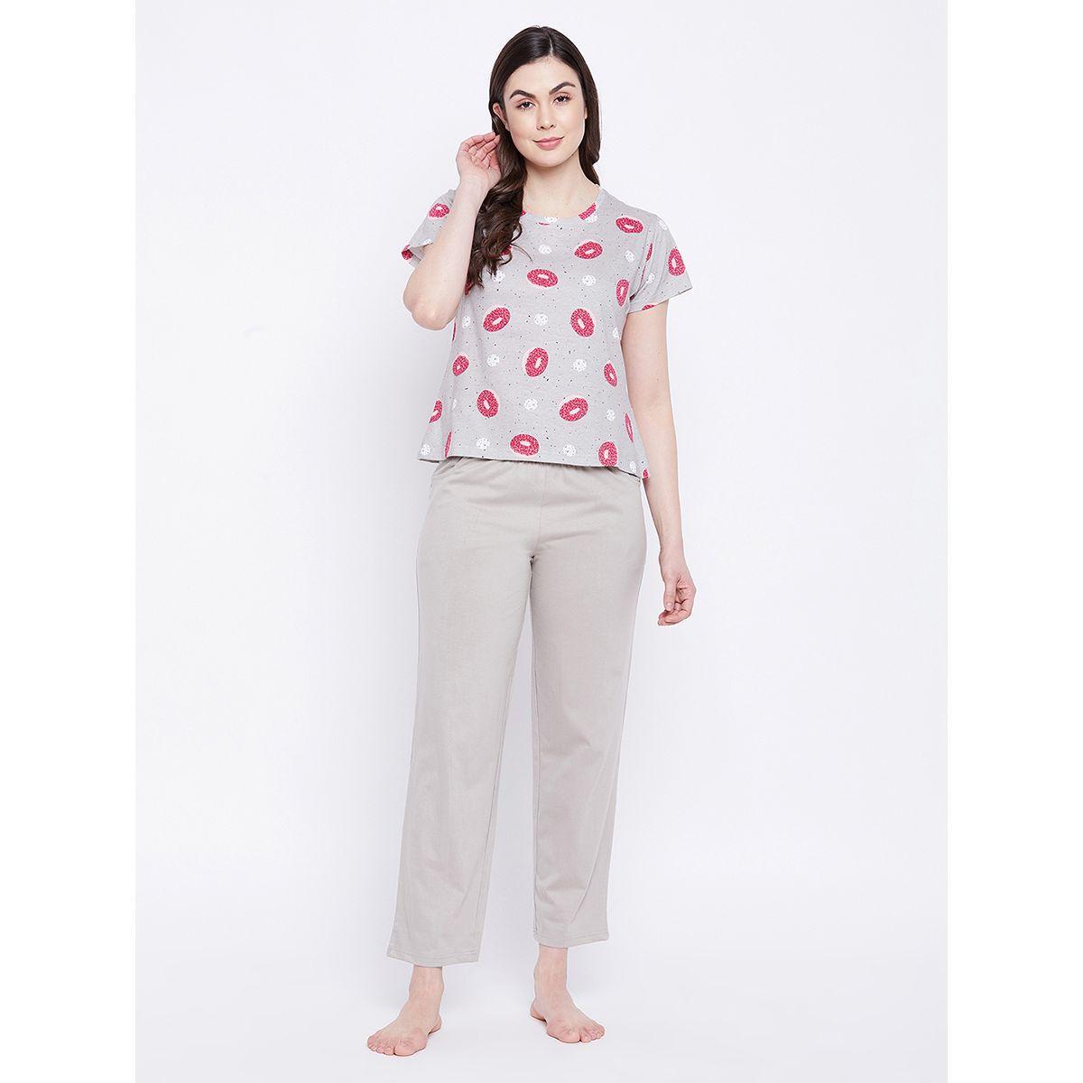 Clovia X Styli  Cotton Donut Print T-Shirt & Solid Pyjama Set-women-clothing-nightwear-pyjamas-longsets-image-1