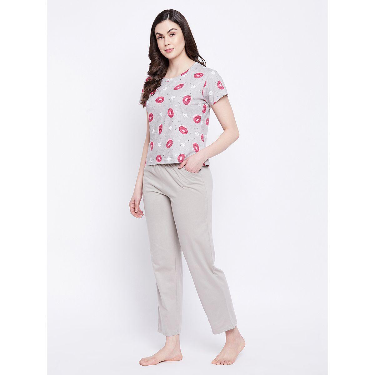 Clovia X Styli  Cotton Donut Print T-Shirt & Solid Pyjama Set-women-clothing-nightwear-pyjamas-longsets-image-2