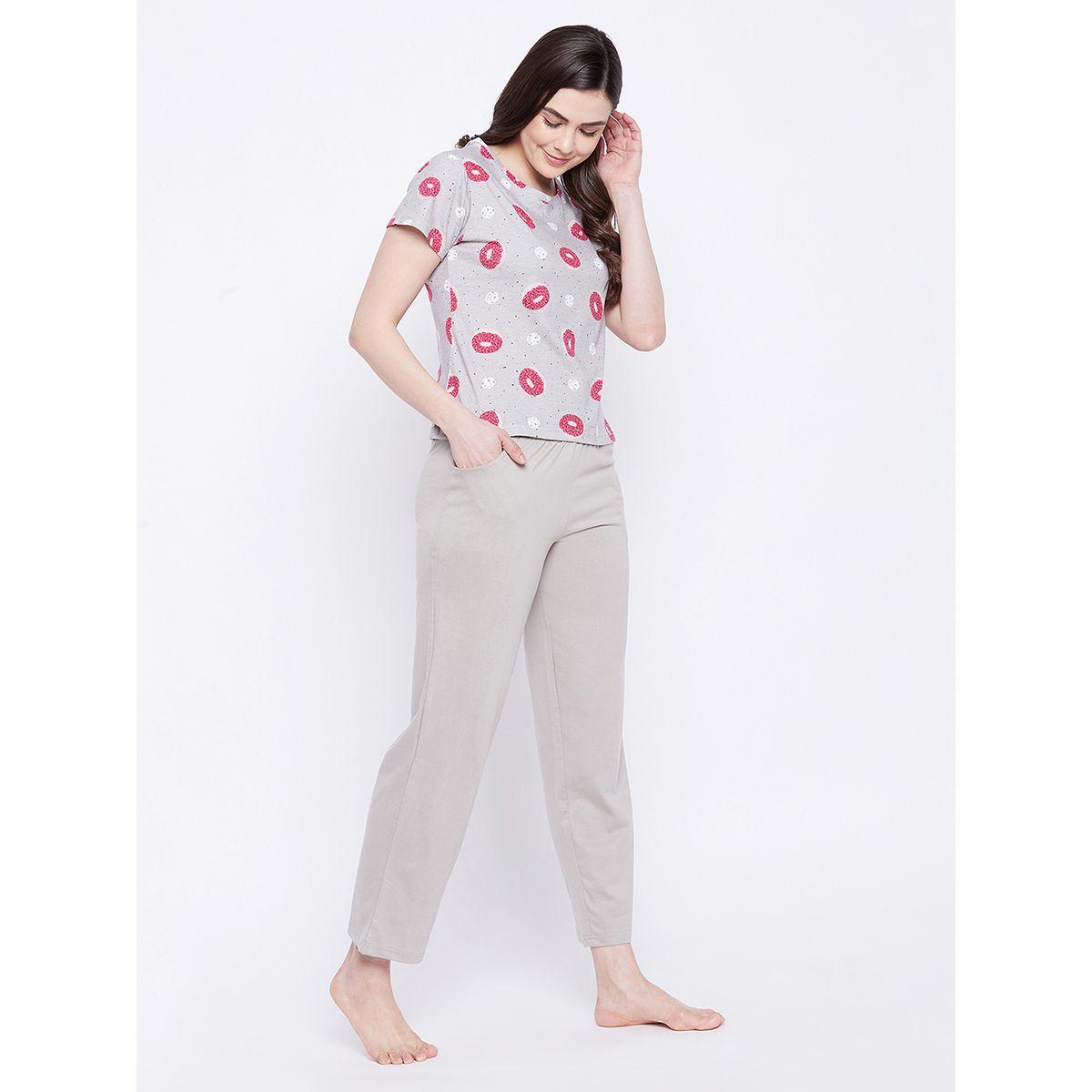 Clovia X Styli  Cotton Donut Print T-Shirt & Solid Pyjama Set-women-clothing-nightwear-pyjamas-longsets-image-3