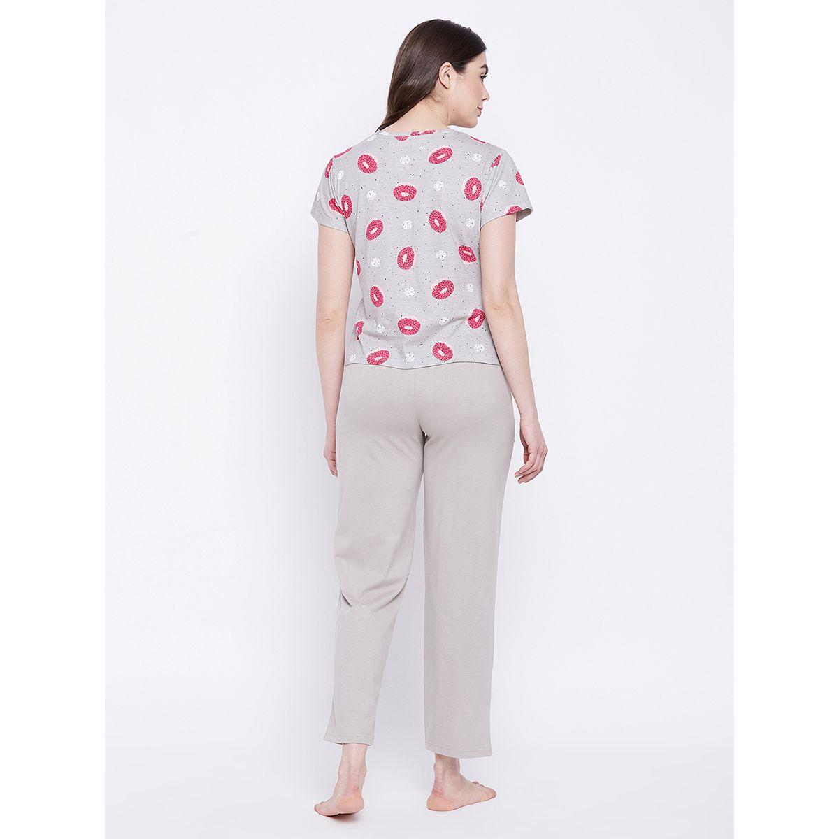 Clovia X Styli  Cotton Donut Print T-Shirt & Solid Pyjama Set-women-clothing-nightwear-pyjamas-longsets-image-4