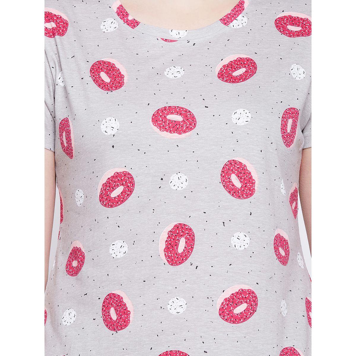 Clovia X Styli  Cotton Donut Print T-Shirt & Solid Pyjama Set-women-clothing-nightwear-pyjamas-longsets-image-5