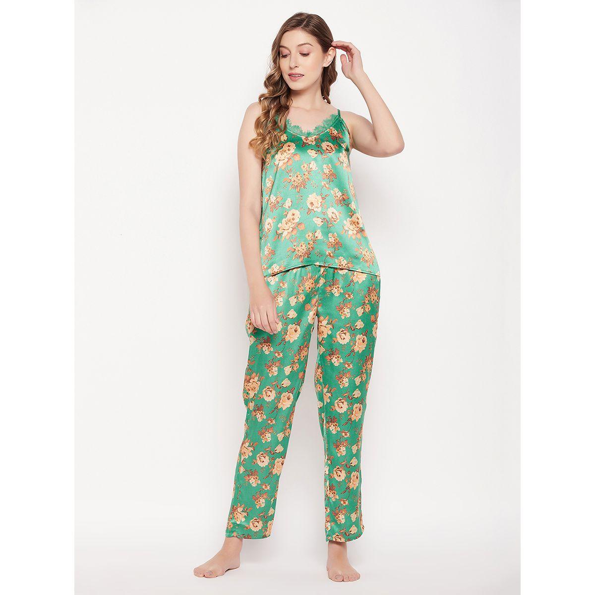 Clovia X Styli  Satin Floral Print Cami & Pyjama Set-women-clothing-nightwear-pyjamas-longsets-image-1