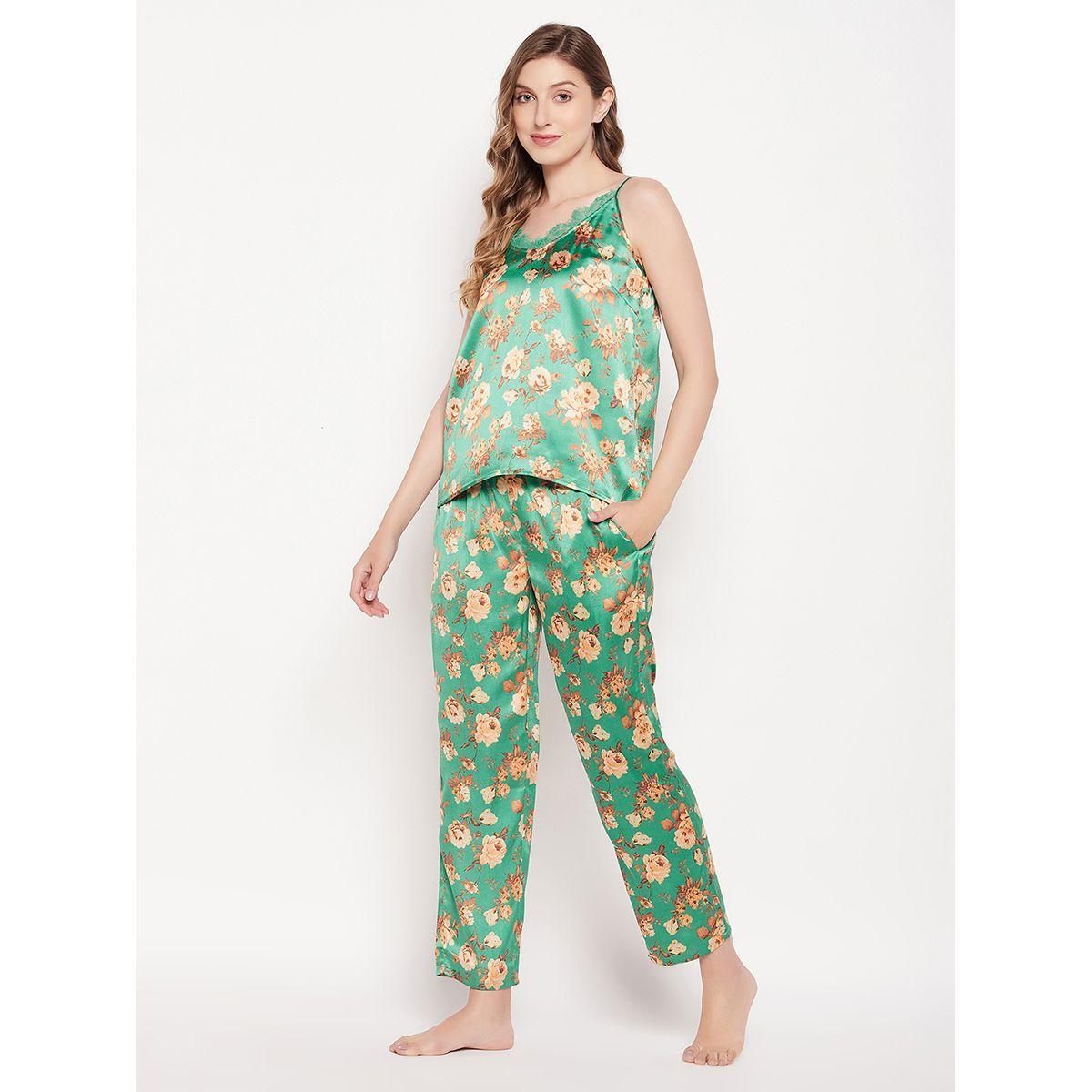 Clovia X Styli  Satin Floral Print Cami & Pyjama Set-women-clothing-nightwear-pyjamas-longsets-image-2