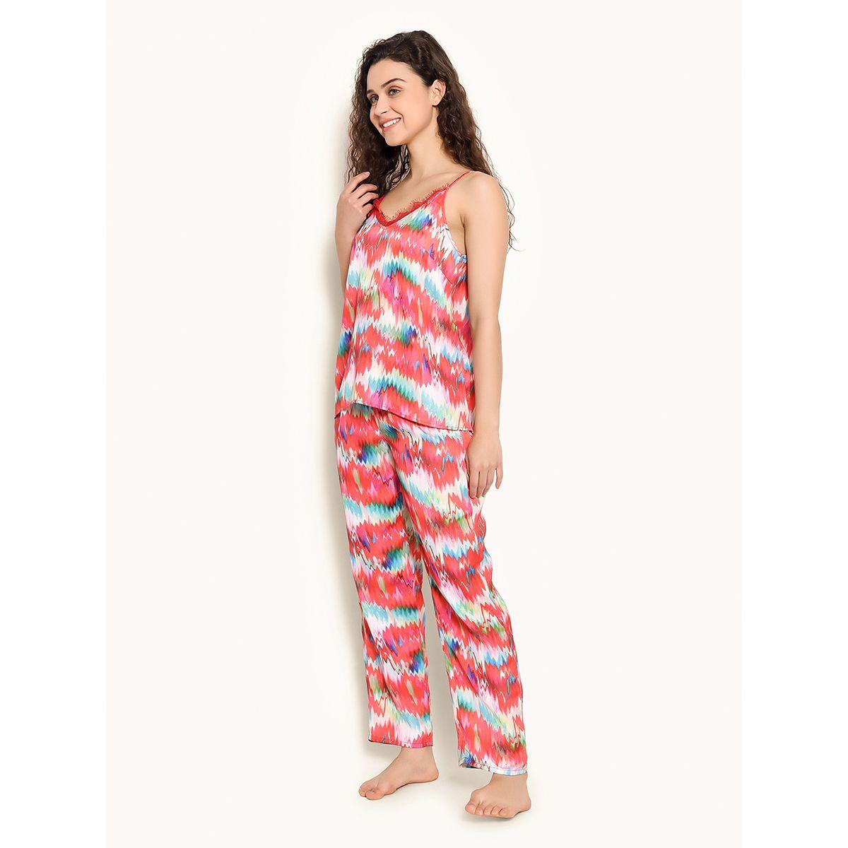 طقم من بنطال بيجاما مع بلوزة كامي ساتان بطبعة ماربل كلوفيا × ستايلي-women-clothing-nightwear-pyjamas-longsets-image-2