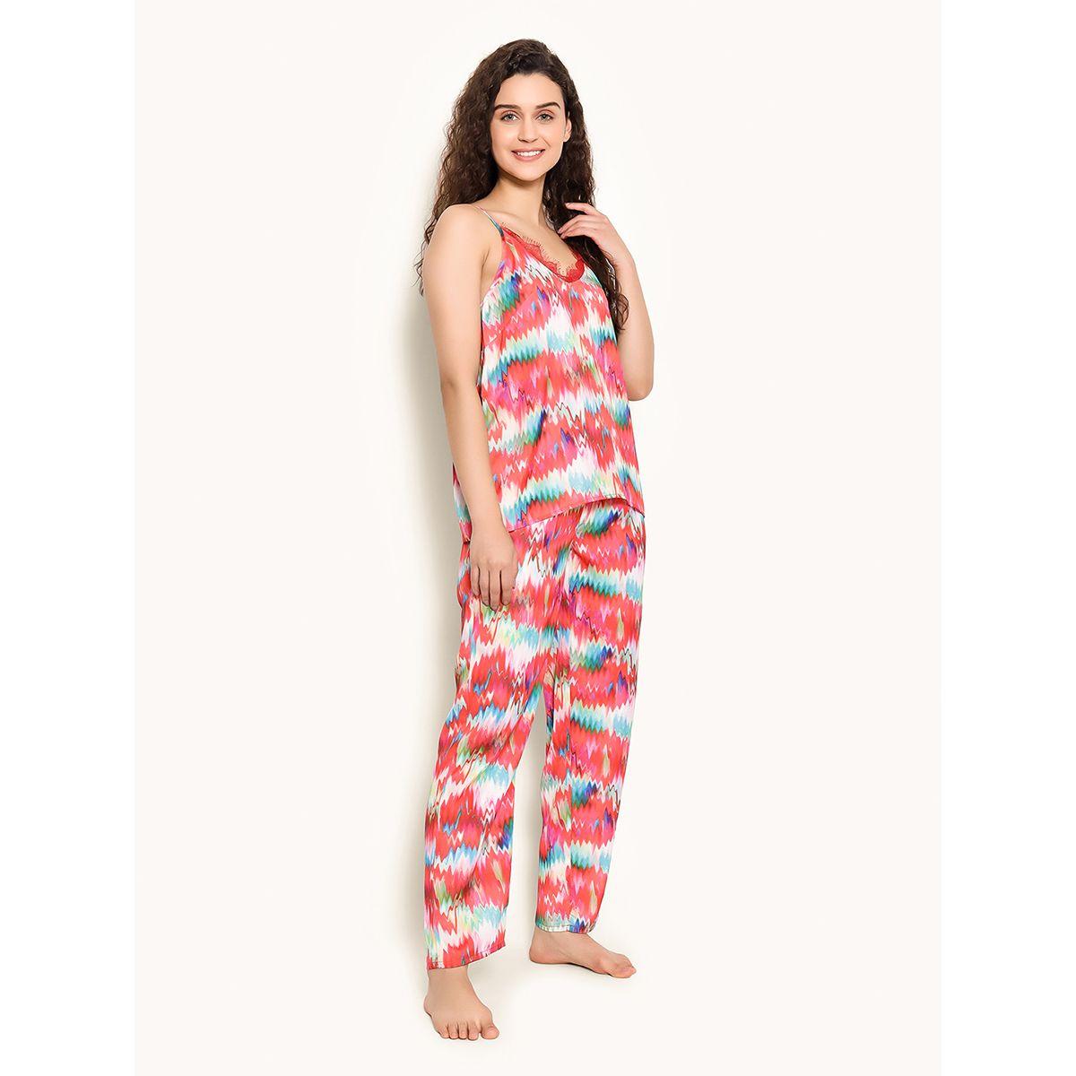 طقم من بنطال بيجاما مع بلوزة كامي ساتان بطبعة ماربل كلوفيا × ستايلي-women-clothing-nightwear-pyjamas-longsets-image-3