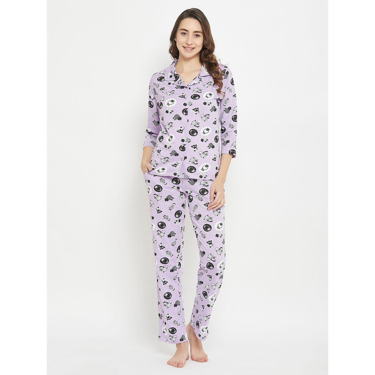 Clovia X Styli  Cotton Sheep Print Buttoned Shirt & Pyjama Set-women-clothing-nightwear-pyjamas-longsets-image-1