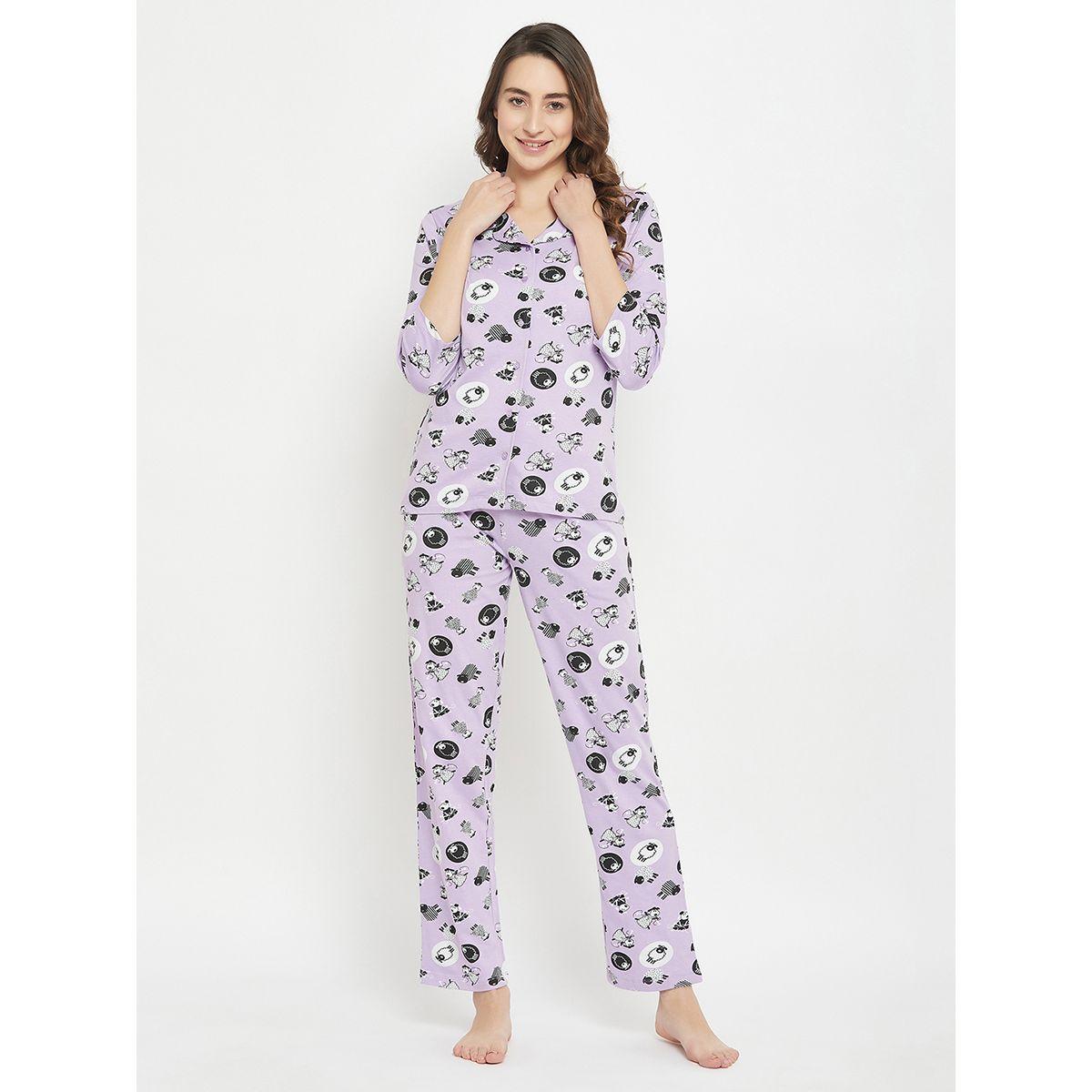 Clovia X Styli  Cotton Sheep Print Buttoned Shirt & Pyjama Set-women-clothing-nightwear-pyjamas-longsets-image-2