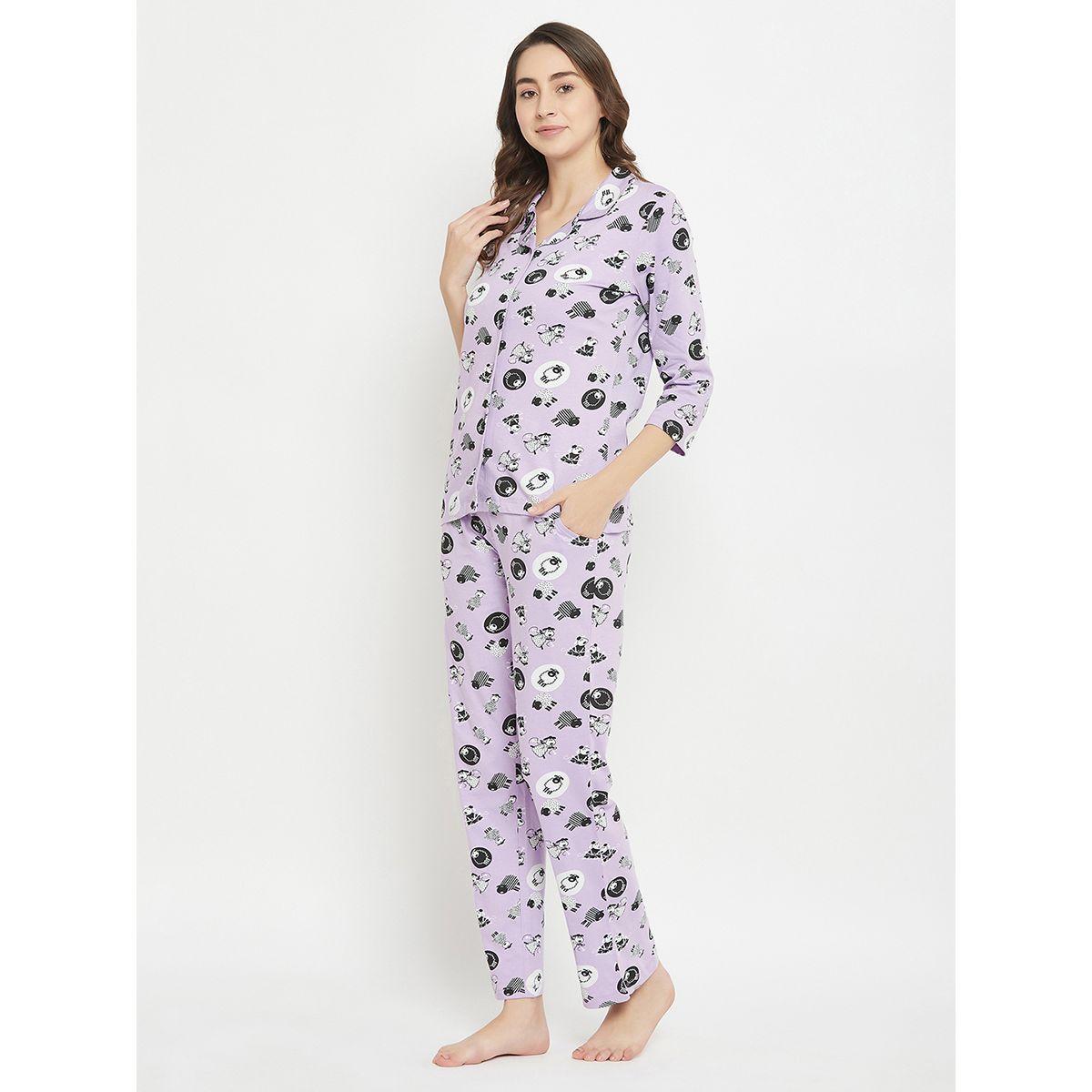 Clovia X Styli  Cotton Sheep Print Buttoned Shirt & Pyjama Set-women-clothing-nightwear-pyjamas-longsets-image-3