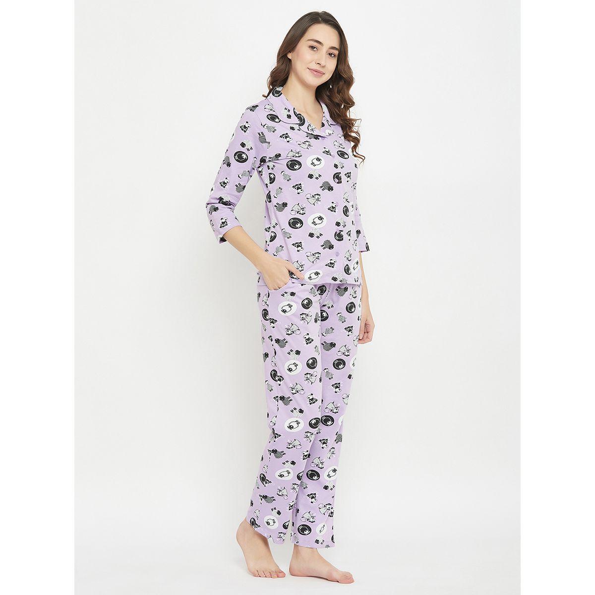 Clovia X Styli  Cotton Sheep Print Buttoned Shirt & Pyjama Set-women-clothing-nightwear-pyjamas-longsets-image-4