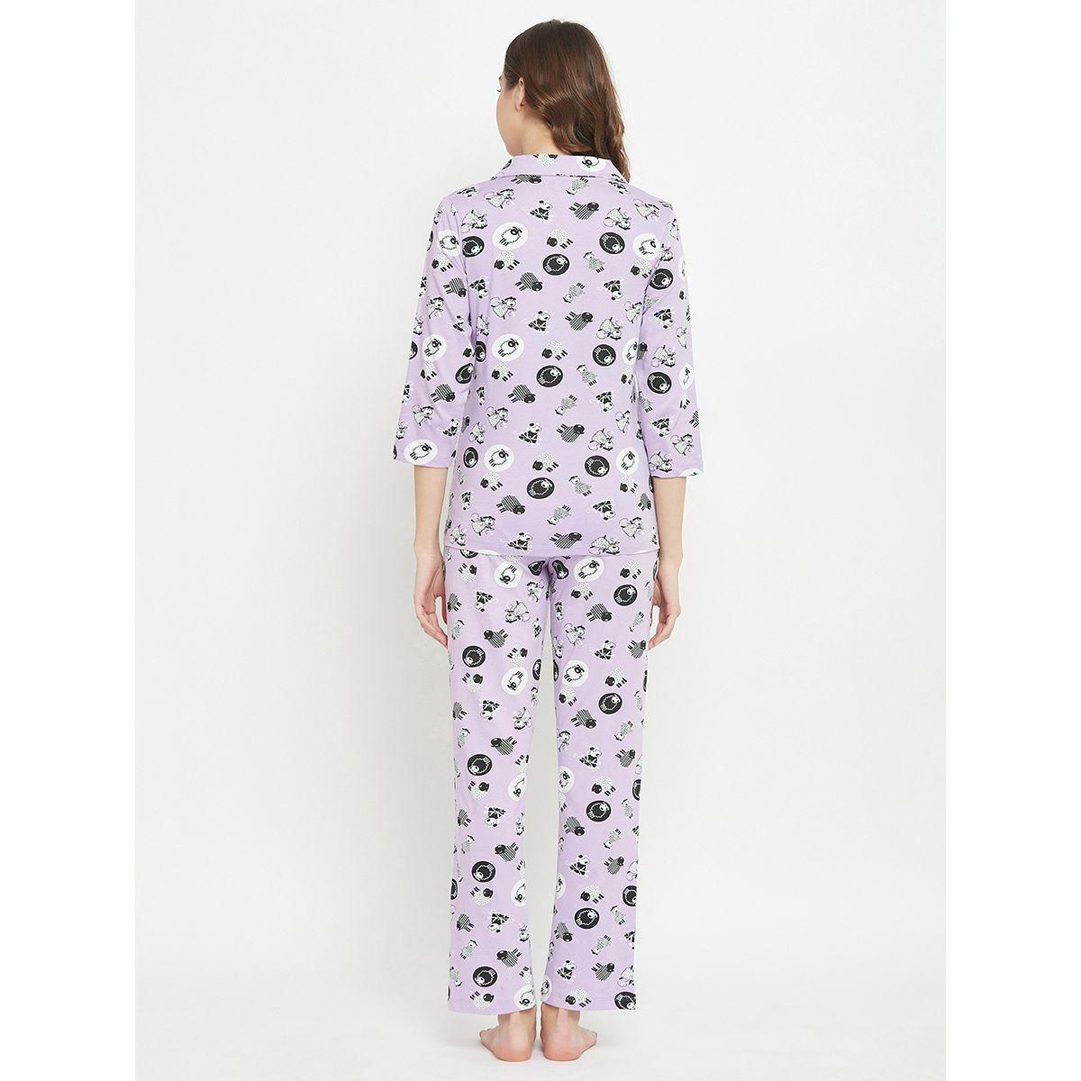 Clovia X Styli  Cotton Sheep Print Buttoned Shirt & Pyjama Set-women-clothing-nightwear-pyjamas-longsets-image-5