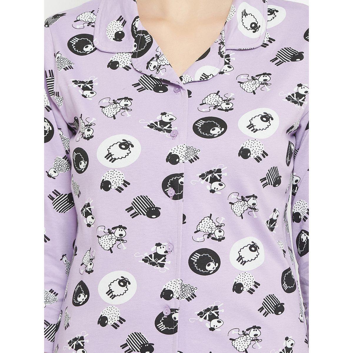 Clovia X Styli  Cotton Sheep Print Buttoned Shirt & Pyjama Set-women-clothing-nightwear-pyjamas-longsets-image-6