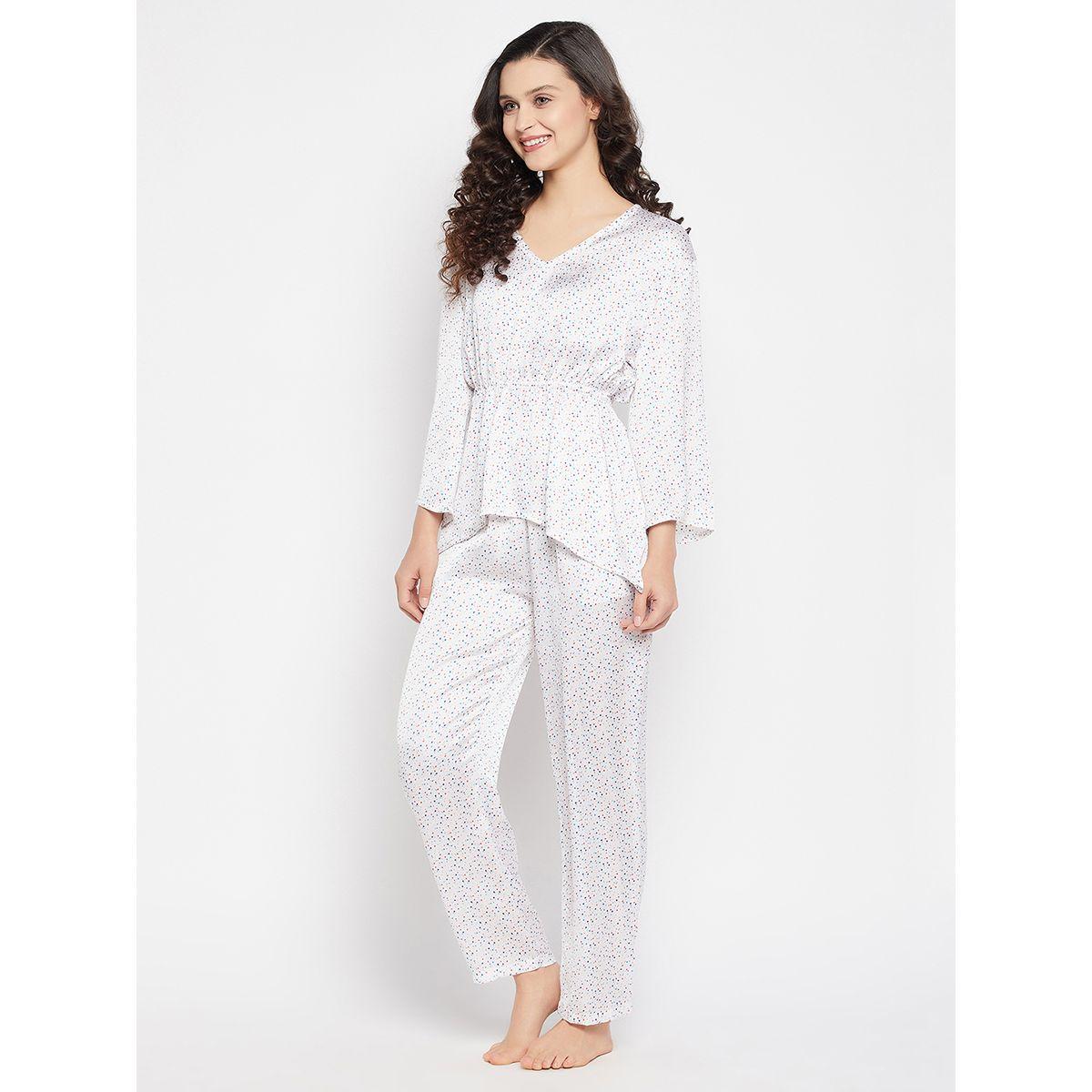 طقم من بنطال بيجاما مع بلوزة بيبلوم ساتان مطبعة بنقاط كلوفيا × ستايلي-women-clothing-nightwear-pyjamas-longsets-image-3