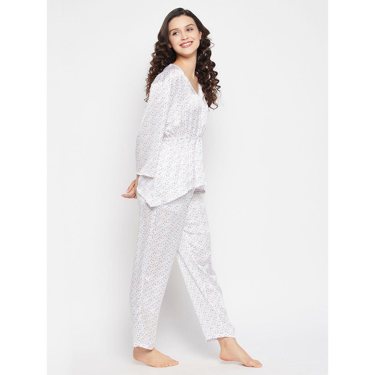 طقم من بنطال بيجاما مع بلوزة بيبلوم ساتان مطبعة بنقاط كلوفيا × ستايلي-women-clothing-nightwear-pyjamas-longsets-image-4