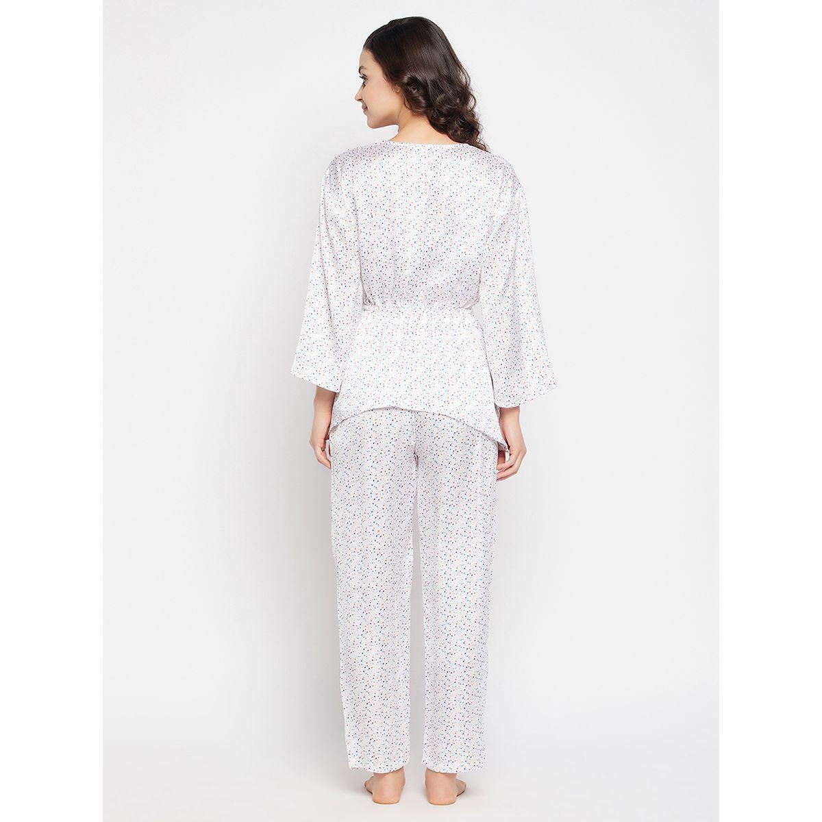طقم من بنطال بيجاما مع بلوزة بيبلوم ساتان مطبعة بنقاط كلوفيا × ستايلي-women-clothing-nightwear-pyjamas-longsets-image-5
