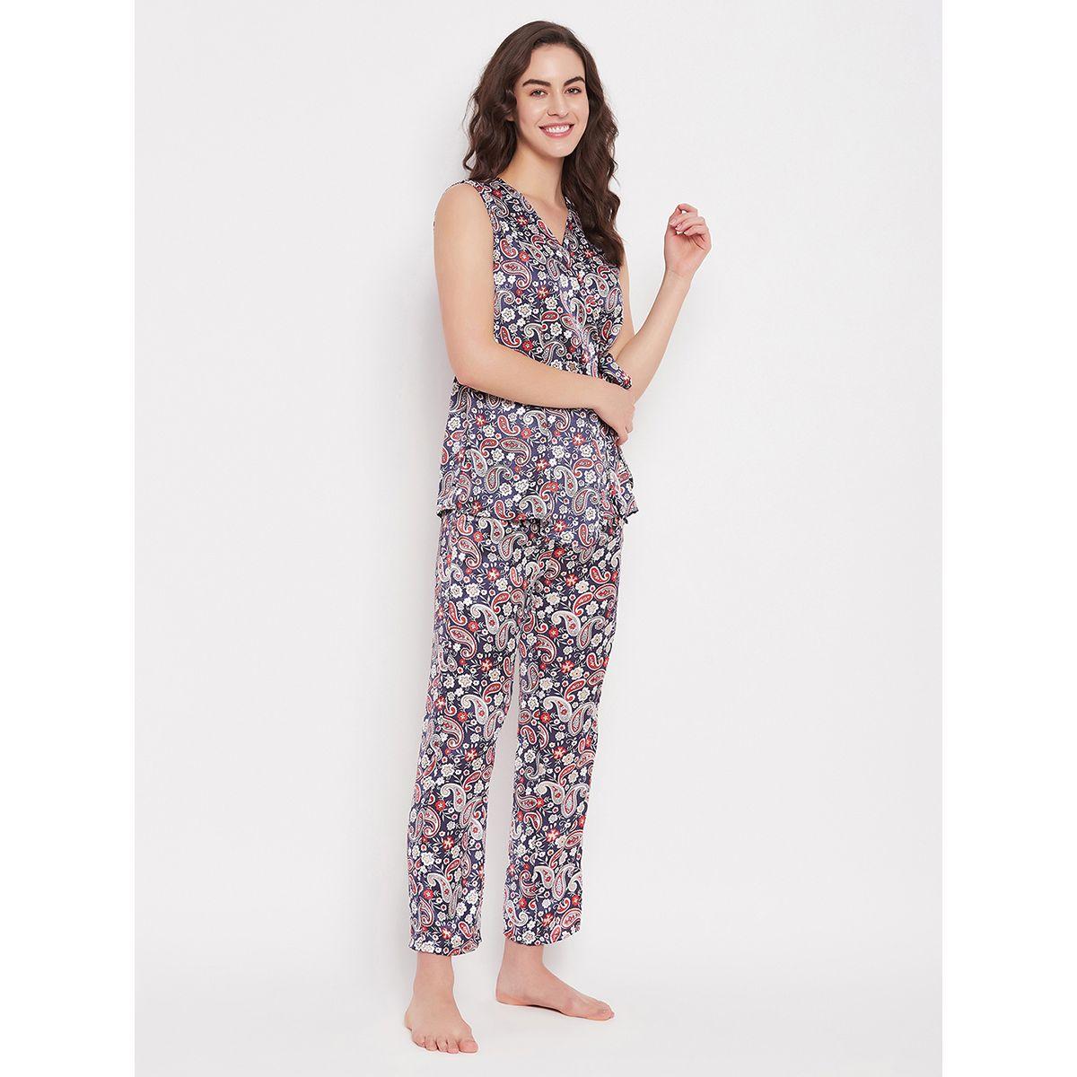 طقم من بنطال بيجاما مع بلوزة ساتان بطبعة بيزلي كلوفيا × ستايلي-women-clothing-nightwear-pyjamas-longsets-image-3