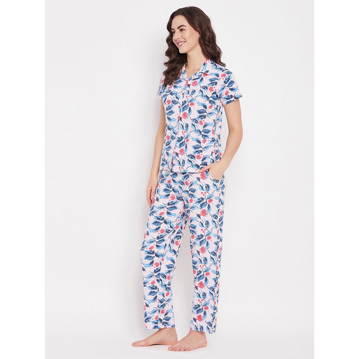 طقم من بنطال بيجاما مع بلوزة قطن بطبعة زهور كلوفيا × ستايلي-women-clothing-nightwear-pyjamas-longsets-image-2