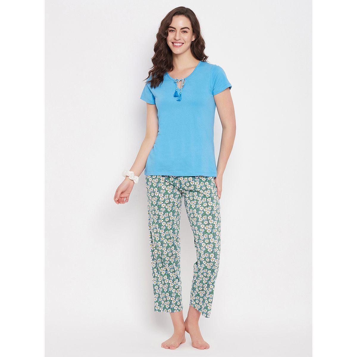 Clovia X Styli  Cotton Basic Top & Floral Print Pyjama Set-women-clothing-nightwear-pyjamas-longsets-image-1