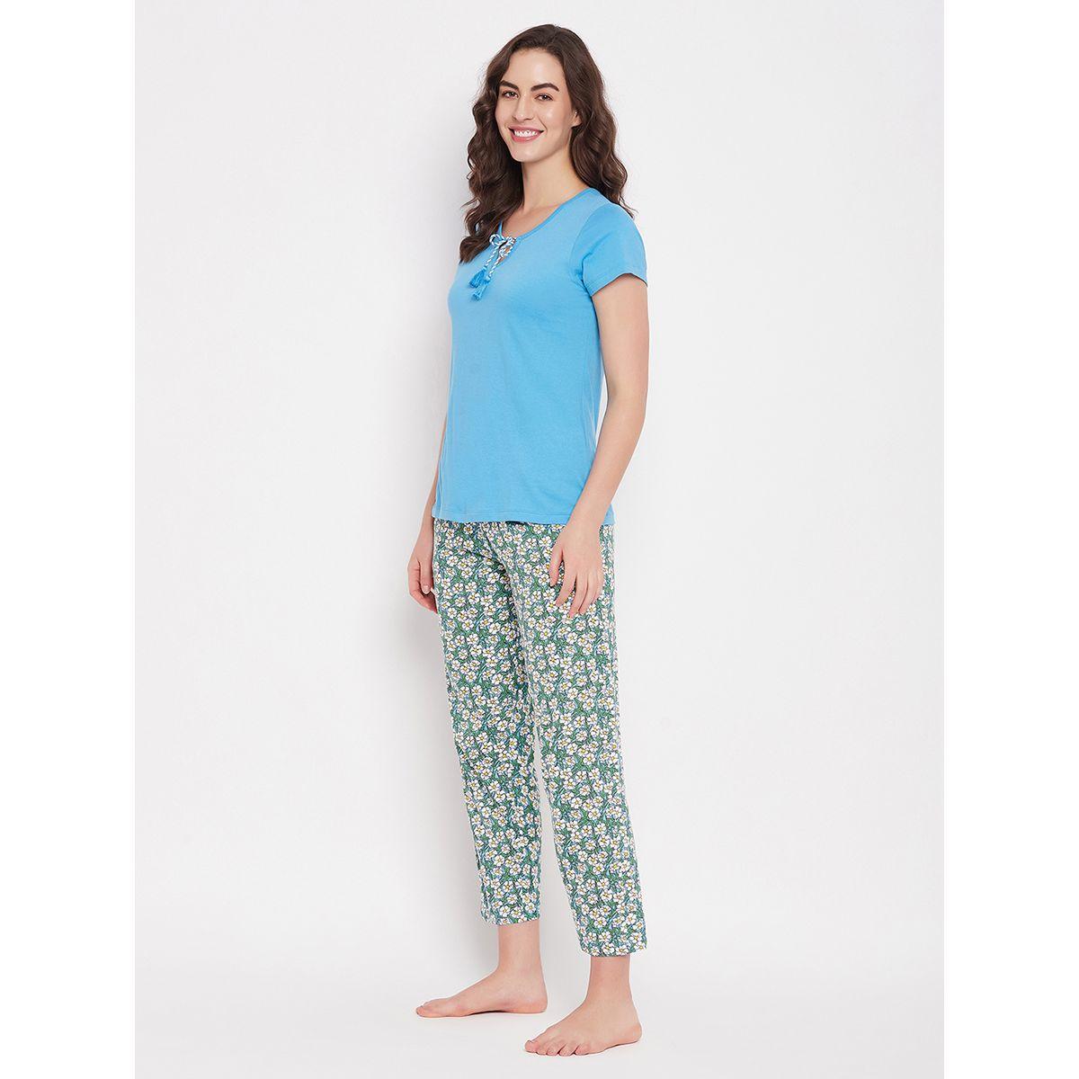 طقم من بنطال بيجاما مطبع بزهور مع بلوزة قطن كلوفيا × ستايلي-women-clothing-nightwear-pyjamas-longsets-image-2