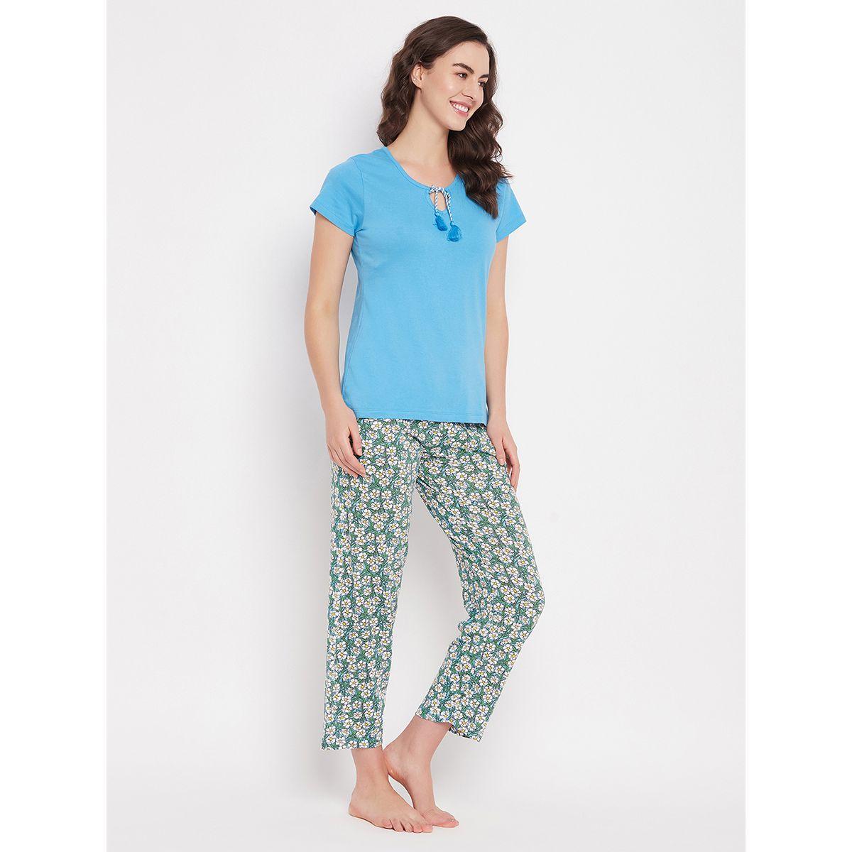 Clovia X Styli  Cotton Basic Top & Floral Print Pyjama Set-women-clothing-nightwear-pyjamas-longsets-image-3