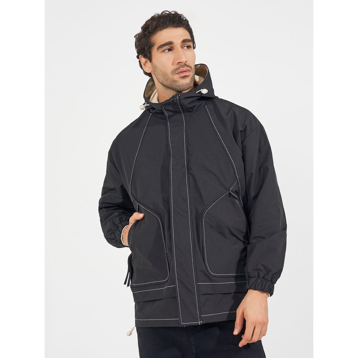 Styli Contrast Stitch Detail Hooded Lined Parka Jacket-men-clothing-jacketsandblazers-jackets-image-2