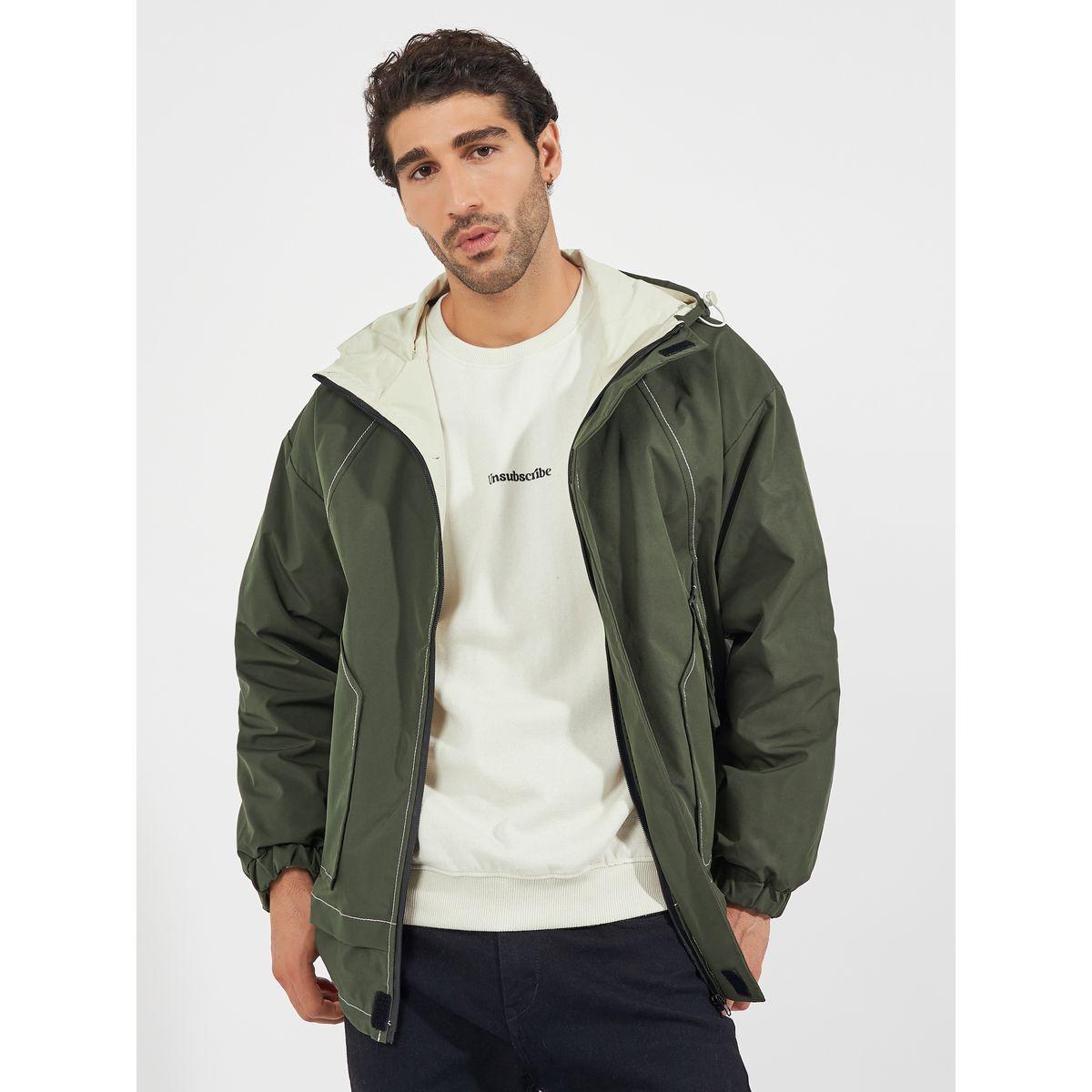 Styli Contrast Stitch Detail Hooded Lined Parka Jacket-men-clothing-jacketsandblazers-jackets-image-1