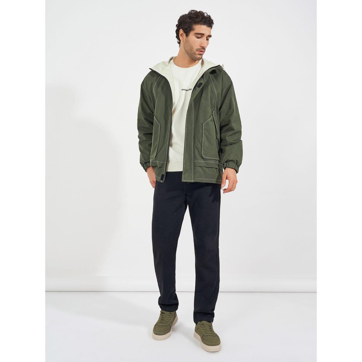 Styli Contrast Stitch Detail Hooded Lined Parka Jacket-men-clothing-jacketsandblazers-jackets-image-2
