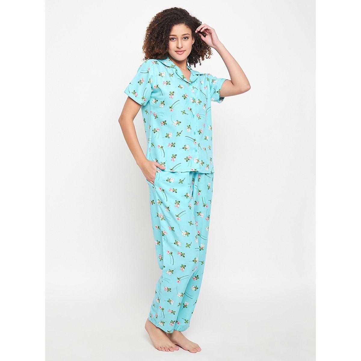 طقم من بنطال بيجاما مع بلوزة بطبعة زهور وازرار كلوفيا × ستايلي-women-clothing-nightwear-pyjamas-longsets-image-3