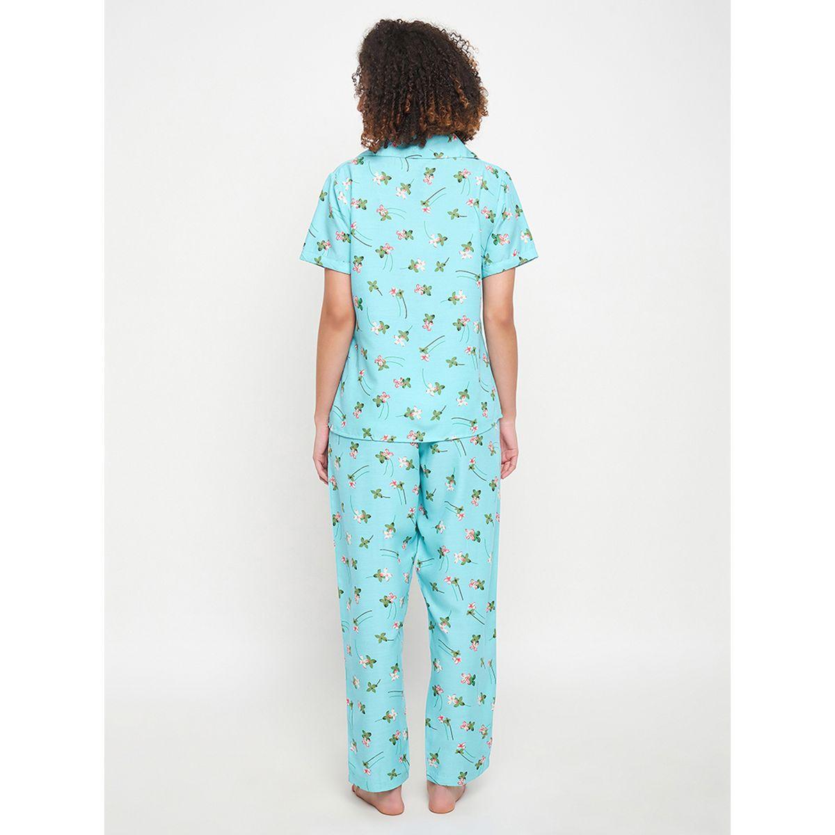 طقم من بنطال بيجاما مع بلوزة بطبعة زهور وازرار كلوفيا × ستايلي-women-clothing-nightwear-pyjamas-longsets-image-4