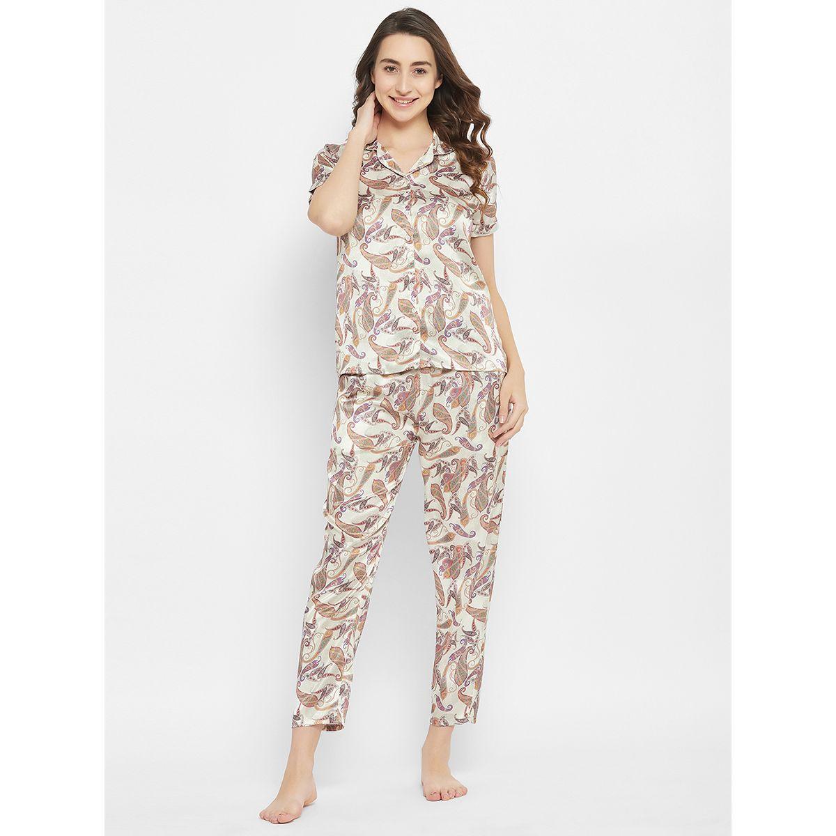 Clovia X Styli  Satin Paisley Print Buttoned Shirt & Pyjama Set-women-clothing-nightwear-pyjamas-longsets-image-1