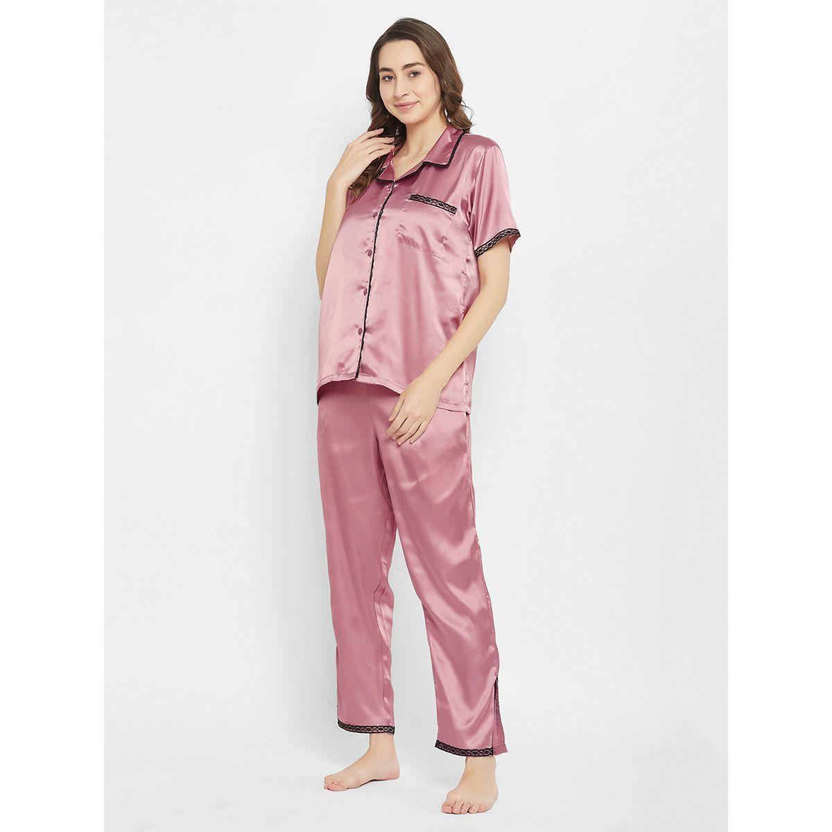 Clovia X Styli  Satin Button Down Shirt & Pyjama Set-women-clothing-nightwear-pyjamas-longsets-image-2