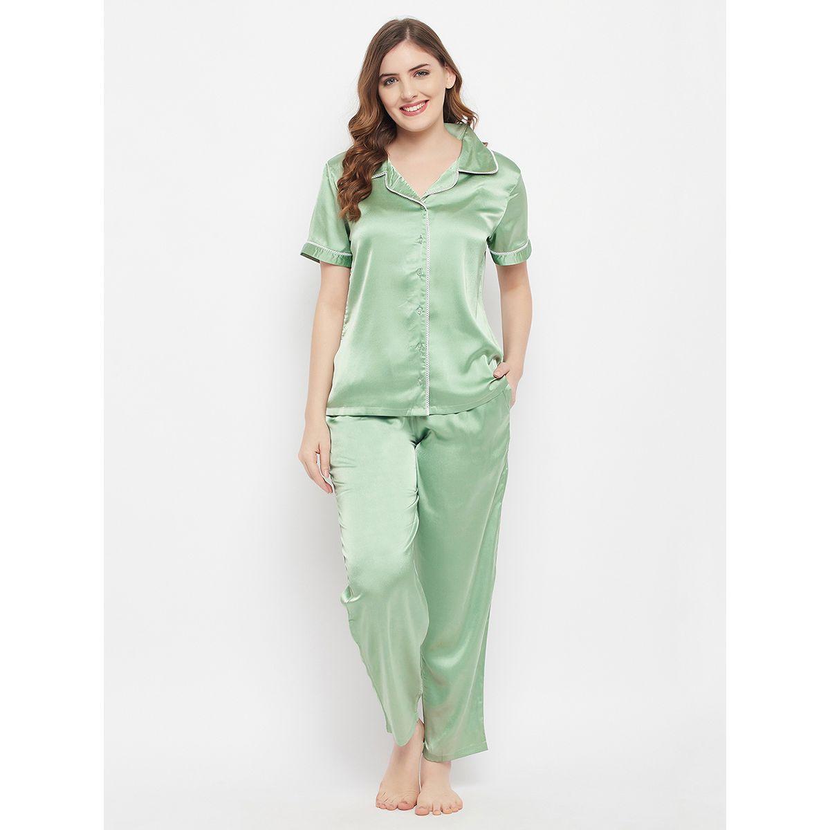 Clovia X Styli  Satin Button Down Shirt & Pyjama Set-women-clothing-nightwear-pyjamas-longsets-image-1