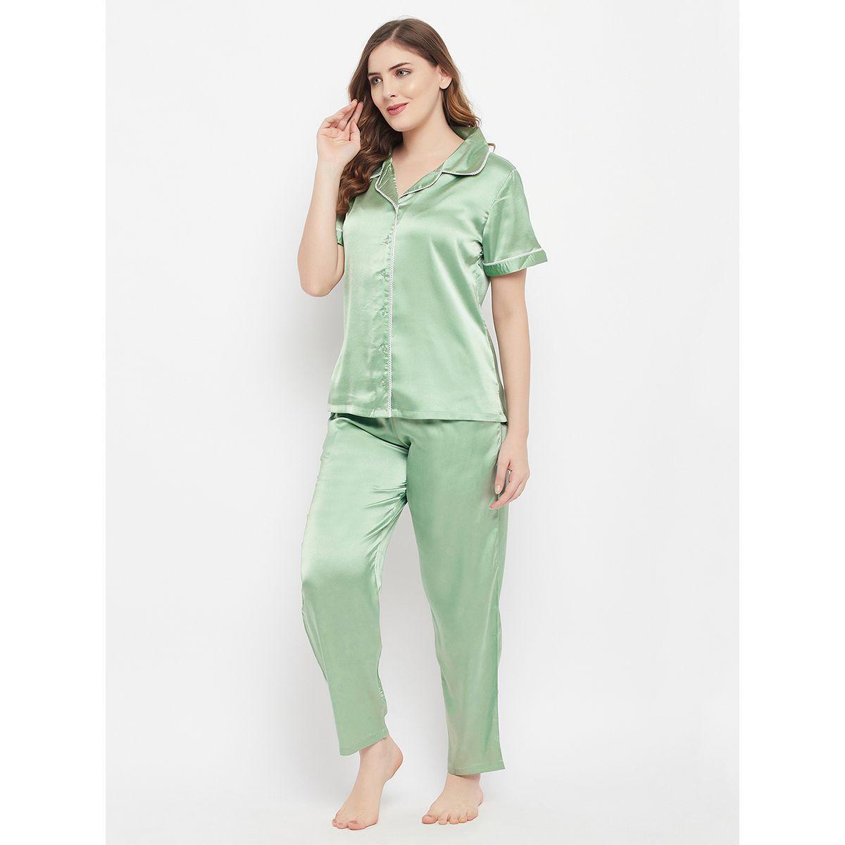 Clovia X Styli  Satin Button Down Shirt & Pyjama Set-women-clothing-nightwear-pyjamas-longsets-image-2